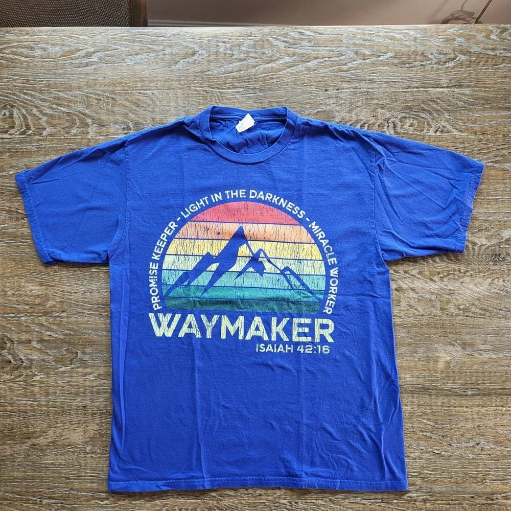 Port & Company Waymaker Christian T-Shirt Blue Isaiah 42:16 Graphic Tee Large